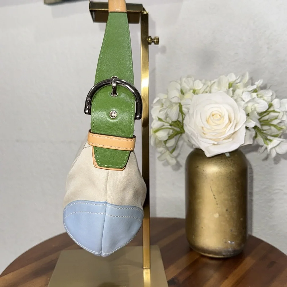 Coach RARE Y2K SoHo Blue & green Leather/Twill Hobo
Shoulder Bag L3J-4431 - Picture 7 of 13